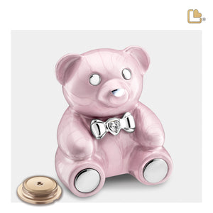 CuddleBear™ Child Urn Pearl Pink & Pol Silver w/Crystal