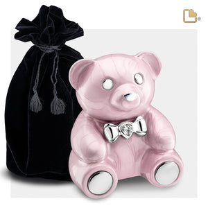 CuddleBear™ Child Urn Pearl Pink & Pol Silver w/Crystal