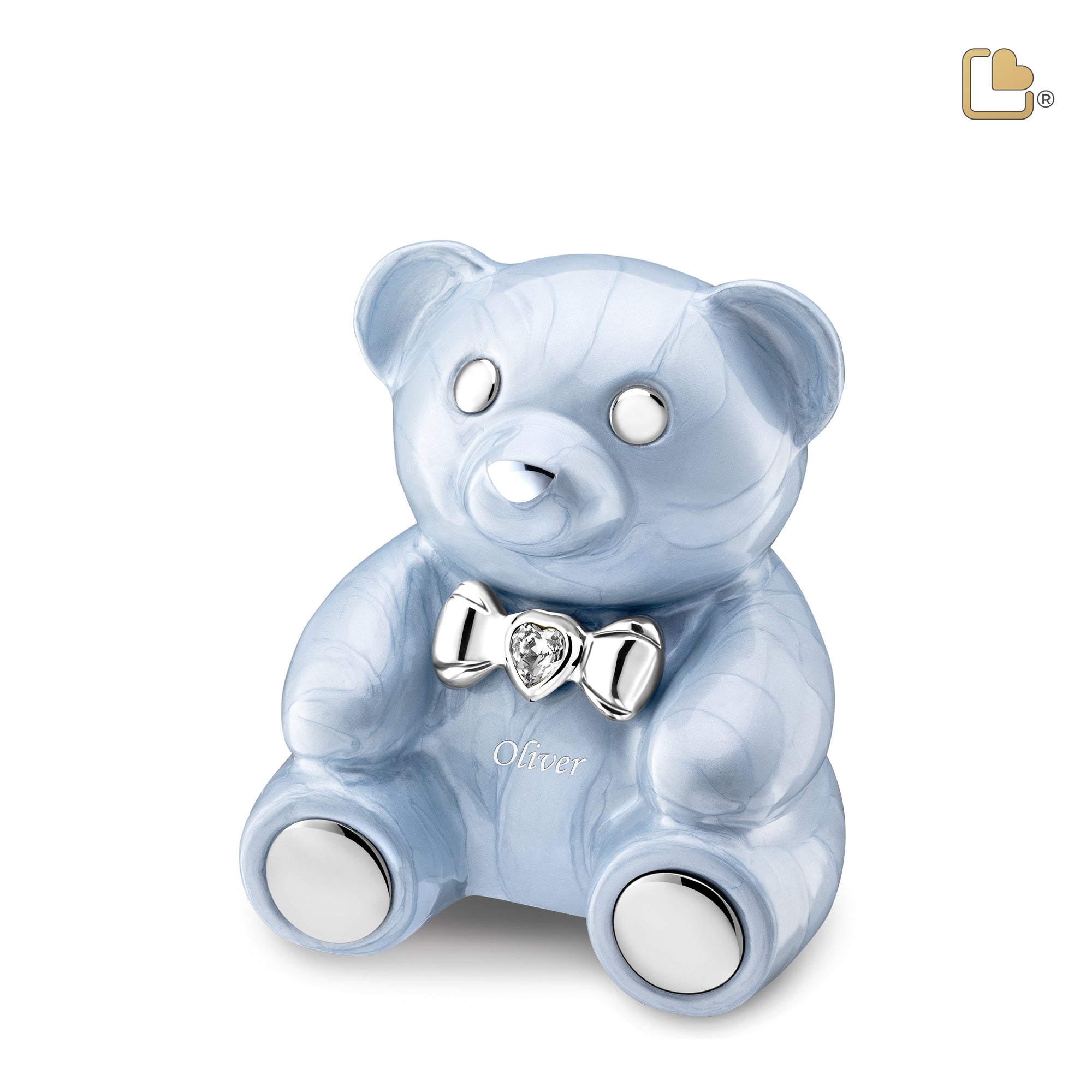 CuddleBear™ Child Urn Pearl Blue & Pol Silver w/Crystal