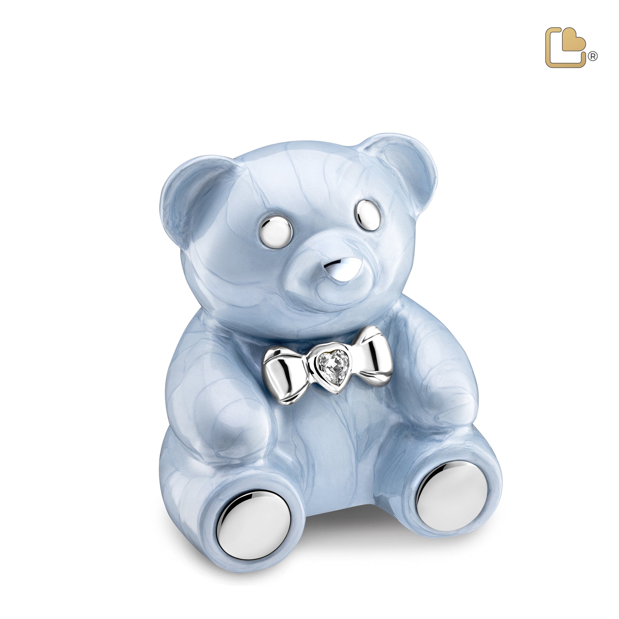 CuddleBear™ Child Urn Pearl Blue & Pol Silver w/Crystal