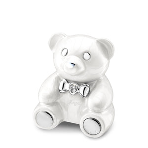 CuddleBear™ Child Urn Pearl White & Polished Silver With Crystal