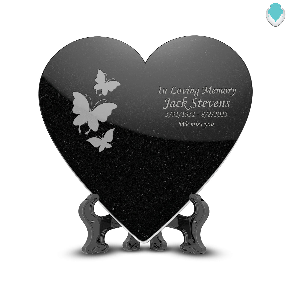 Custom Engraved Butterflies Black Granite Plaque - Heart