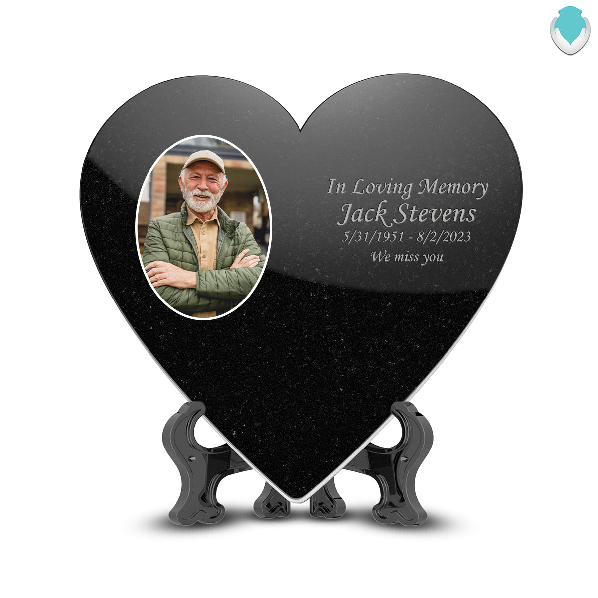 Custom Printed Portrait Black Granite Plaque - Heart