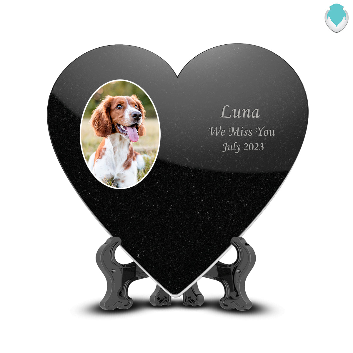 Custom Printed Pet Picture Black Granite Plaque - Heart