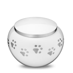 Classic Round Large Pet Urn White & Bru Pewter