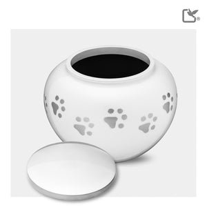 Classic Round Large Pet Urn White & Bru Pewter