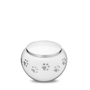 Classic Round Small Pet Urn White & Bru Pewter