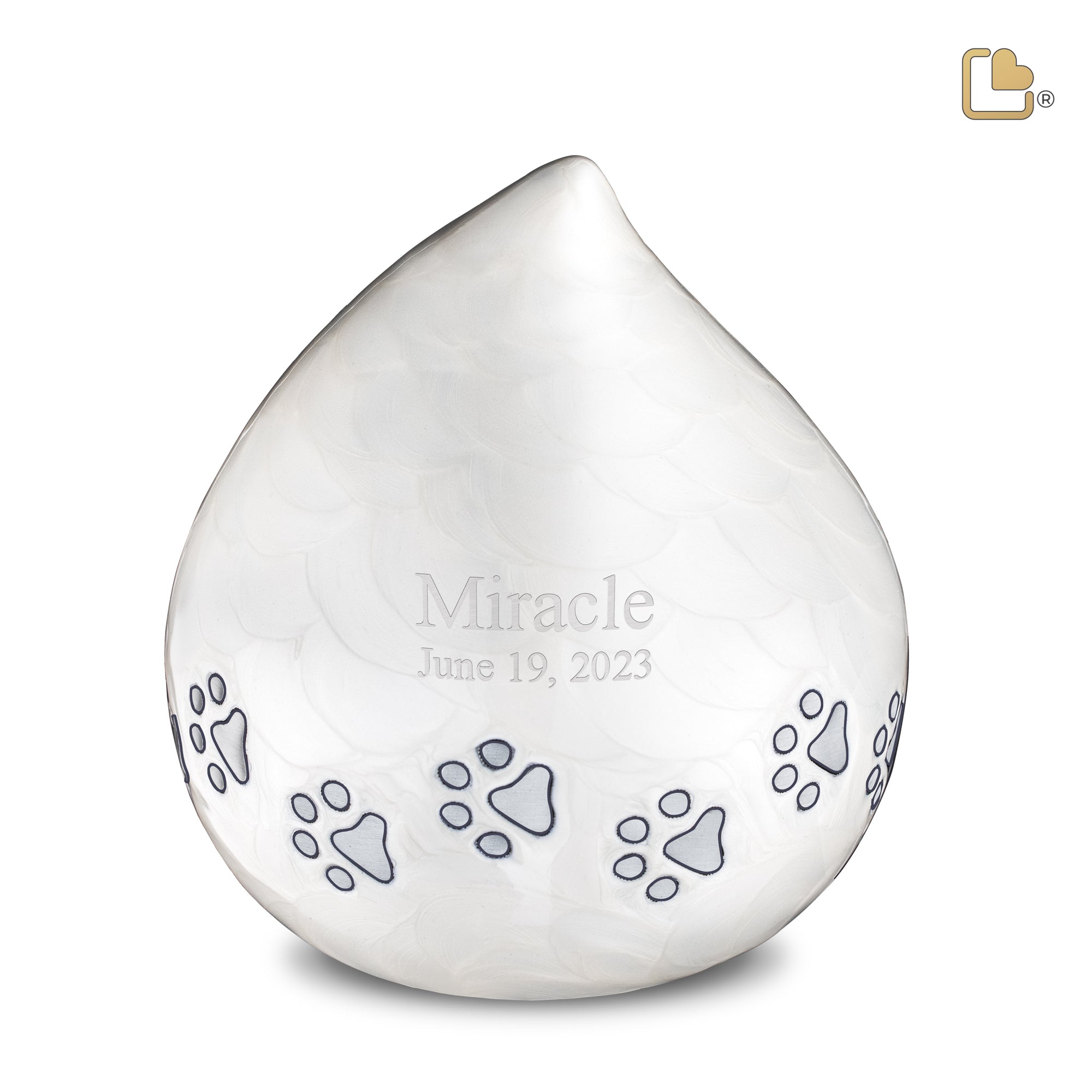 LoveDrop Large Pet Urn Pearl White & Bru Pewter