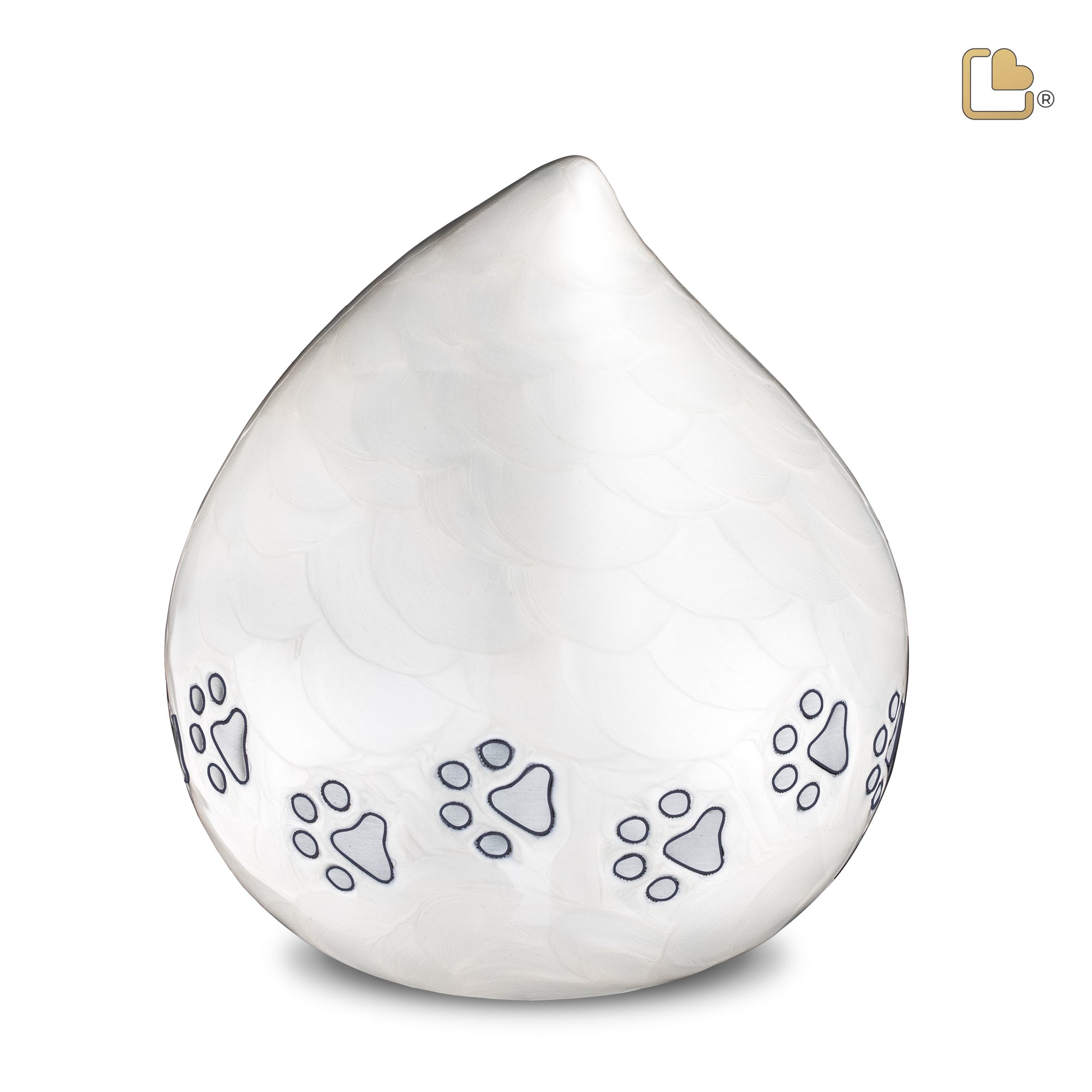 LoveDrop Large Pet Urn Pearl White & Bru Pewter