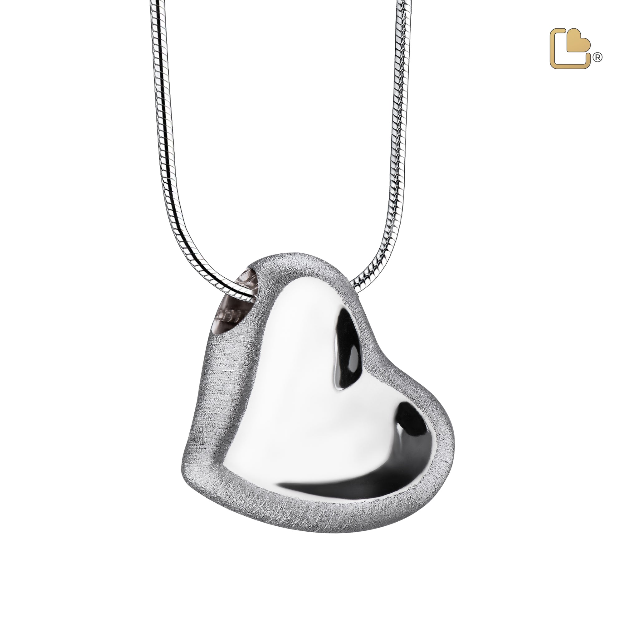 Leaning Heart Two Tone Rhodium Plated Sterling Silver Cremation Pendant