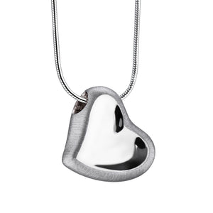 Leaning Heart Two Tone Rhodium Plated Sterling Silver Cremation Pendant