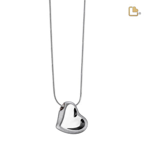 Leaning Heart Two Tone Rhodium Plated Sterling Silver Cremation Pendant