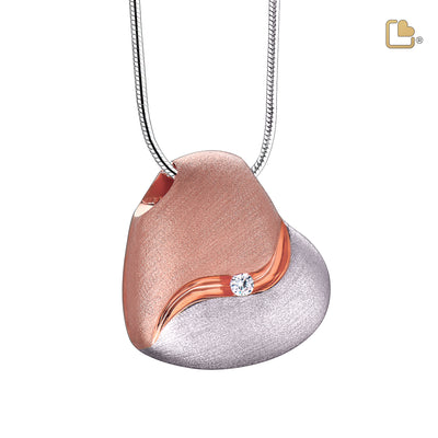 Heartfelt™ with Clear Crystal Rose Gold Vermeil Two Tone Sterling Silver Cremation Pendant