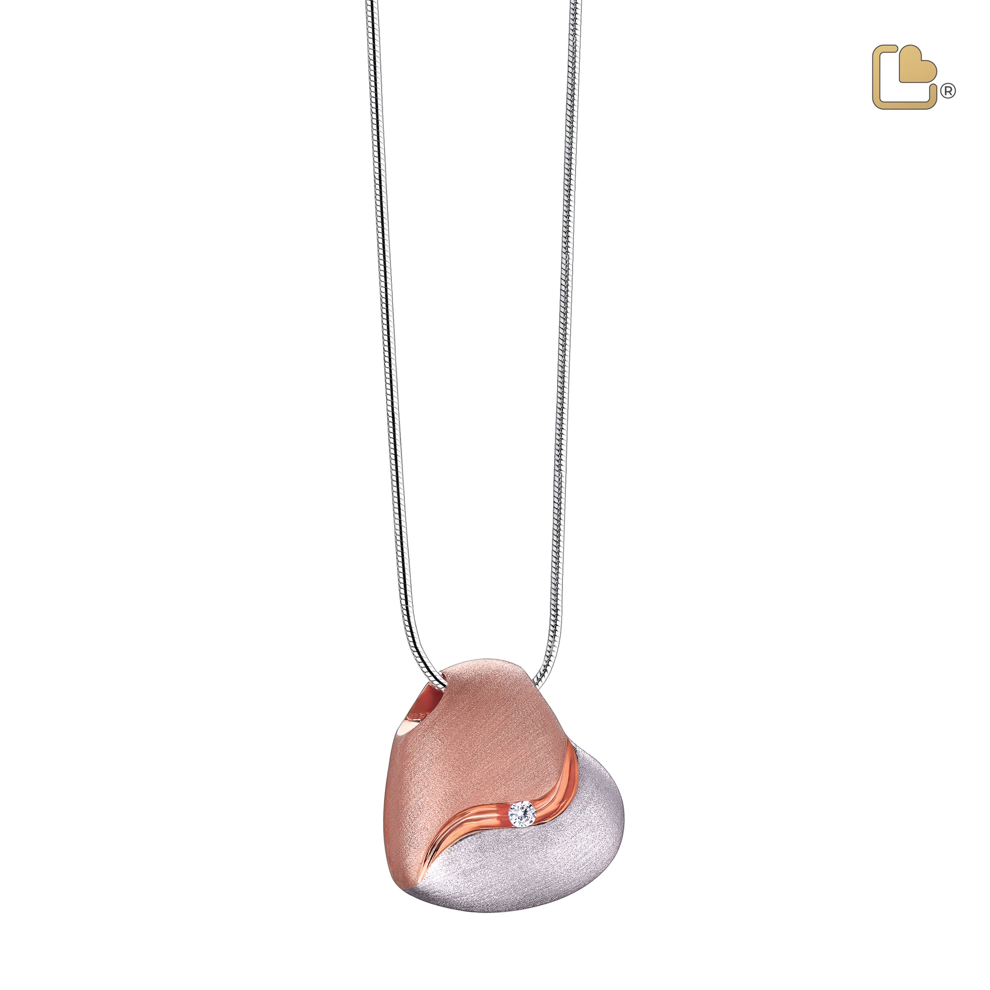 Heartfelt™ with Clear Crystal Rose Gold Vermeil Two Tone Sterling Silver Cremation Pendant