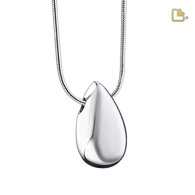 Drop Rhodium Plated Sterling Silver Cremation Pendant