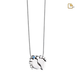 Baby Feet Blue Crystal Sterling Silver Cremation Pendant