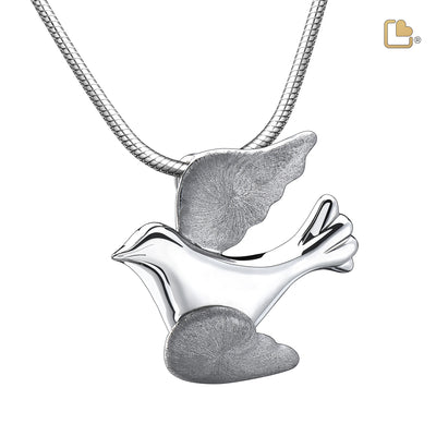 Flying Dove Two Tone Rhodium Plated Sterling Silver Cremation Pendant