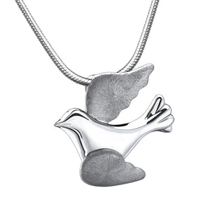 Flying Dove Two Tone Rhodium Plated Sterling Silver Cremation Pendant