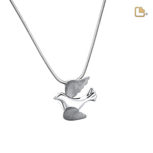 Flying Dove Two Tone Rhodium Plated Sterling Silver Cremation Pendant