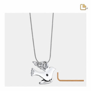 Flying Dove Two Tone Rhodium Plated Sterling Silver Cremation Pendant