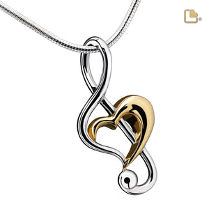 Treble Clef Heartª Gold Vermeil Two Tone Sterling Silver Cremation Pendant