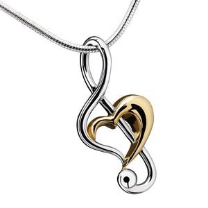 Treble Clef Heartª Gold Vermeil Two Tone Sterling Silver Cremation Pendant