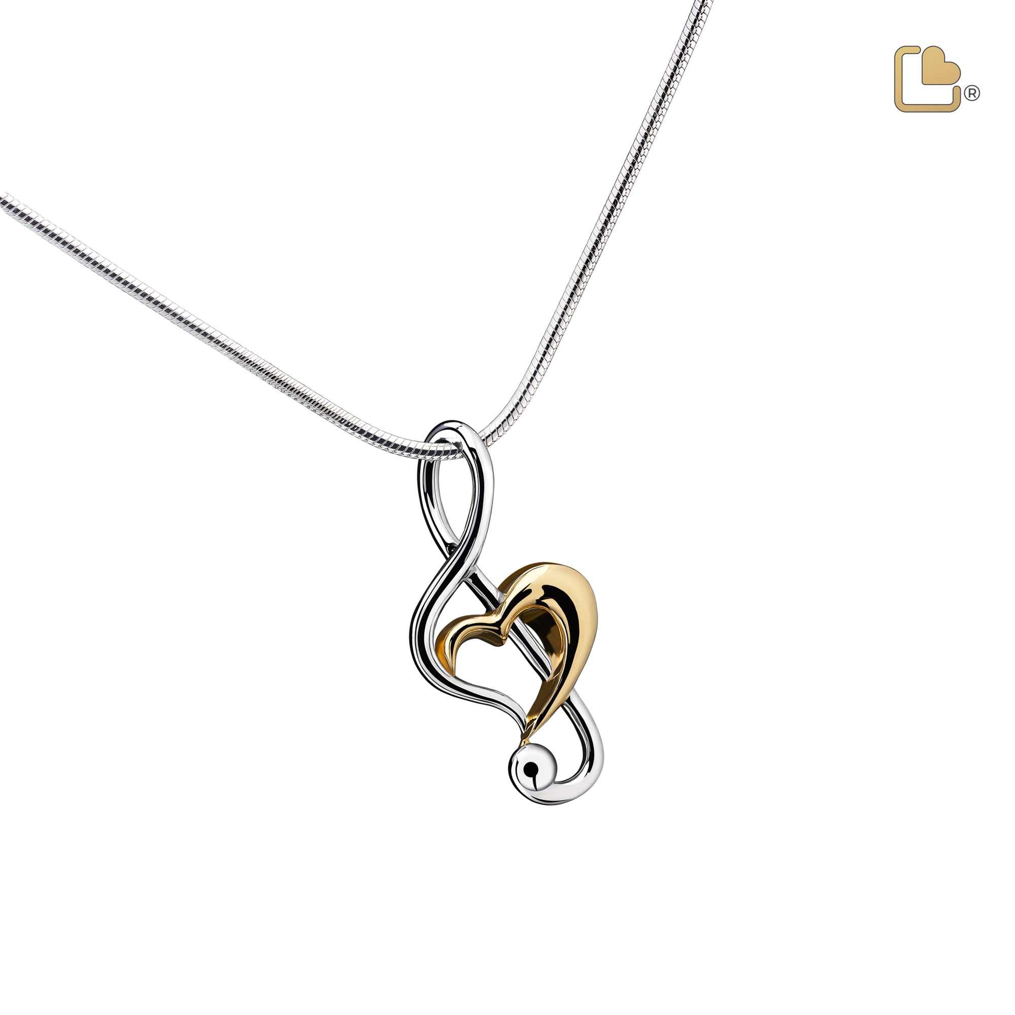 Treble Clef Heartª Gold Vermeil Two Tone Sterling Silver Cremation Pendant