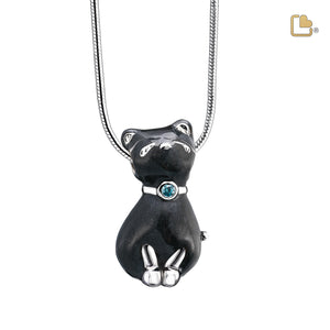 Princess Cat Midnight with Sapphire Swarovski Crystal Sterling Silver Cremation Pendant