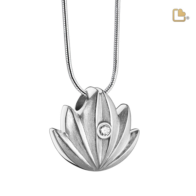 Lotusª with Clear Crystal Sterling Silver Cremation Pendant