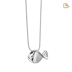 Fishª Two Tone with Clear Crystal Sterling Silver Cremation Pendant