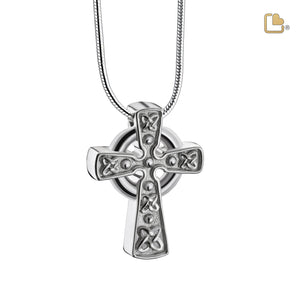 Celtic Cross with Knotsª Two Tone Sterling Silver Cremation Pendant