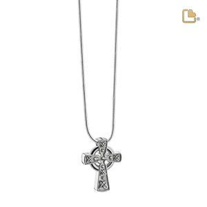 Celtic Cross with Knotsª Two Tone Sterling Silver Cremation Pendant