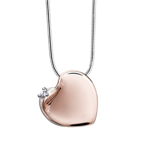 Leaning Heartª with Crystal Rose Gold Sterling Silver Cremation Pendant