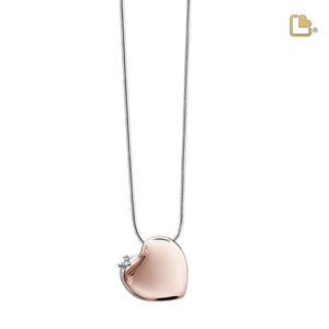 Leaning Heartª with Crystal Rose Gold Sterling Silver Cremation Pendant