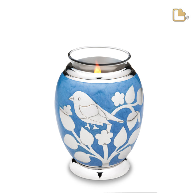 Tealight Silver Blessing Birds Cremation Urn