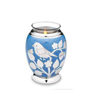 Tealight Silver Blessing Birds Cremation Urn