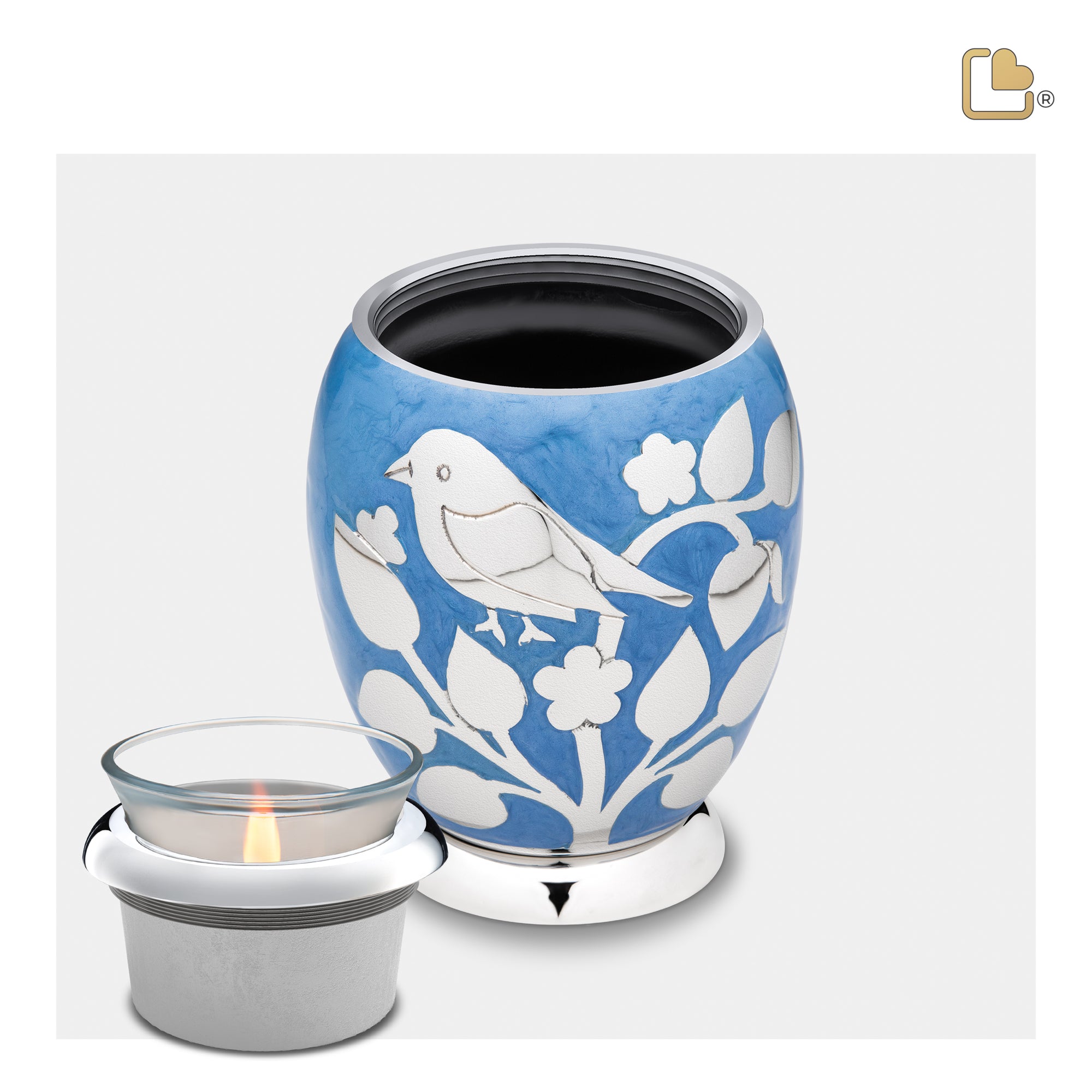 Tealight Silver Blessing Birds Cremation Urn