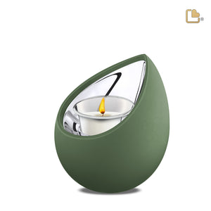 Drop Tealight Urn Sage Green & Polished Silver