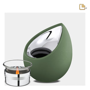 Drop Tealight Urn Sage Green & Polished Silver