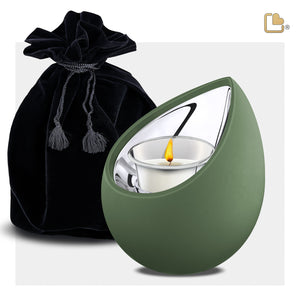 Drop Tealight Urn Sage Green & Polished Silver