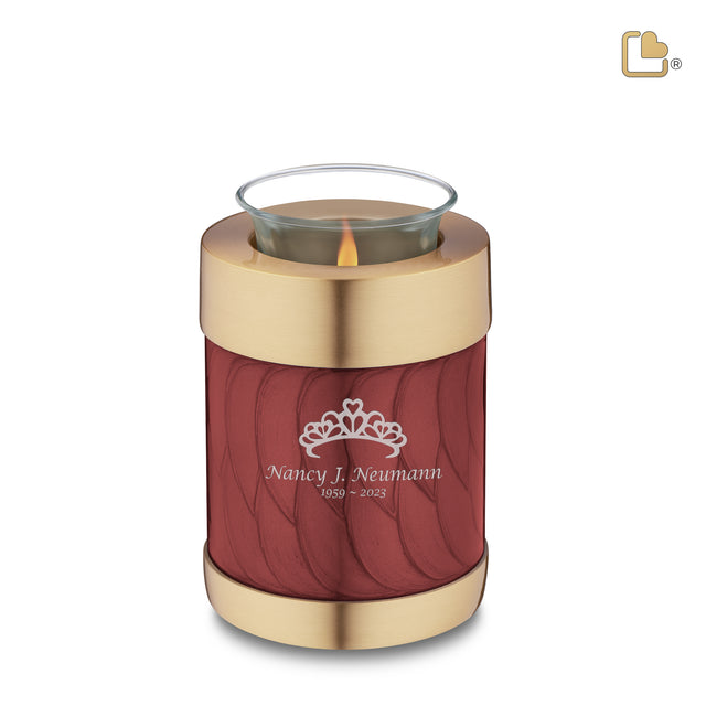 Tealight Pearl Crimson & Brushed Gold Cremation Urn