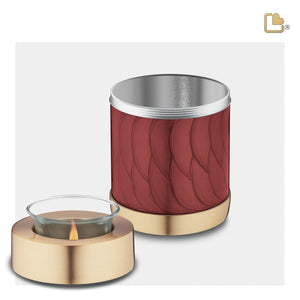 Tealight Pearl Crimson & Brushed Gold Cremation Urn