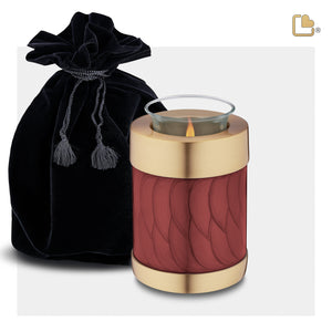 Tealight Pearl Crimson & Brushed Gold Cremation Urn