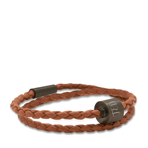 Cognac & Black - TadBlu Braided Leather Men’s Cremation Bead Bracelet