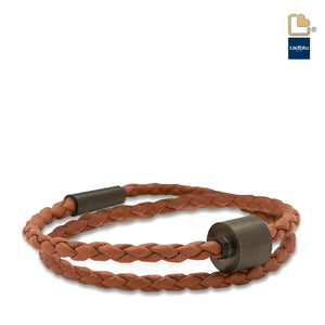 Cognac & Black - TadBlu Braided Leather Men’s Cremation Bead Bracelet