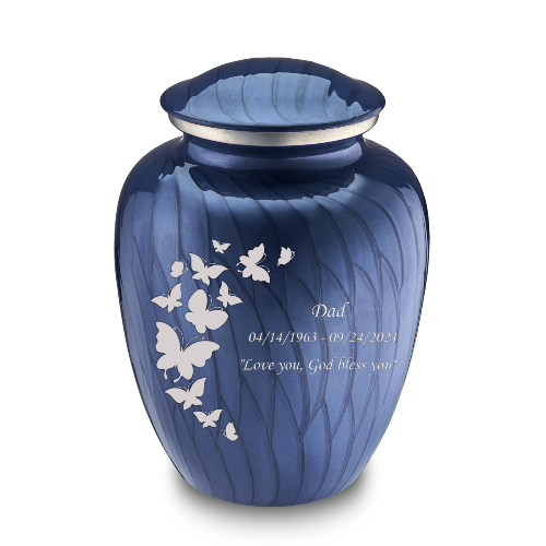 Medium Embrace Pearl Cobalt Blue Butterfly Cremation Urn