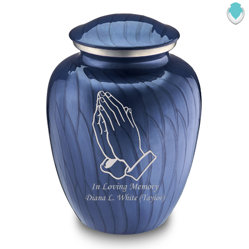 Adult Embrace Pearl Cobalt Blue Praying Hands Cremation Urn