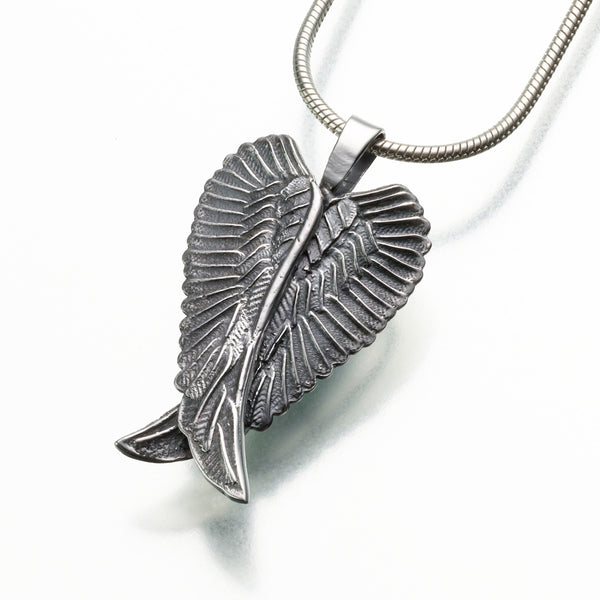 Cremation Pendant outlet with Custom Engraving Angel Wings and Birthstone - Rectangle Cremation Necklace Pewter LifeStone Pebble