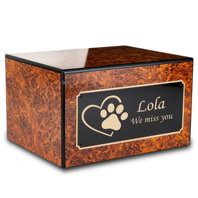 Heritage Burl Single Paw Heart Large Pet Cremation Box Urn