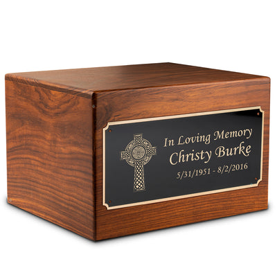 Adult Aura Celtic Cross Custom Engraved Solid Wood Box Cremation Urn